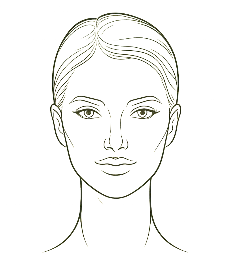 Illustration eines Gesichts mit den markierten Behandlungsbereichen